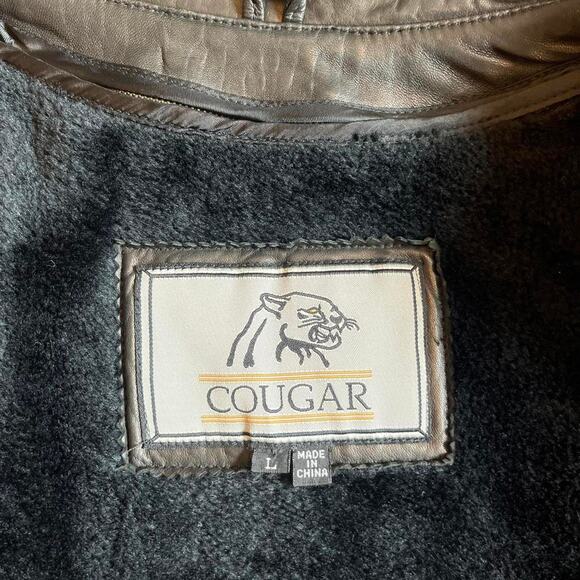 Cougar Leather Jacket Men's Large Black Button Down Removable Faux Fur - Picture 3 of 6